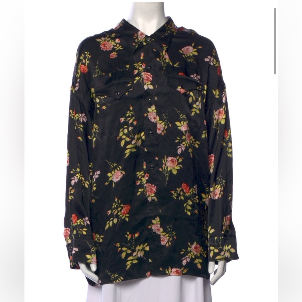 Floral Black Button-Up Shirt. R13
